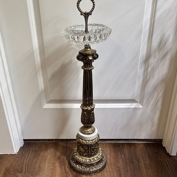 Vintage Other - Vintage Floor Ashtray Decorative Antique Brass Marble And Glass Retro